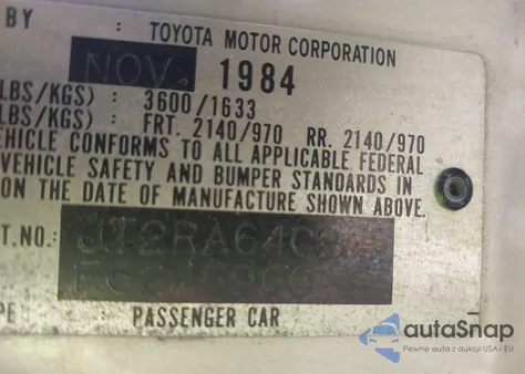 1985 Toyota Celica Gt z USA, uszkodzony, nr VIN JT2RA64C2F6245960